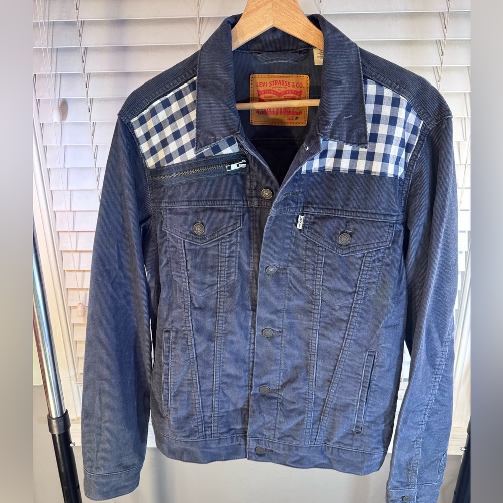 Levi Strauss & Co. Blue Corduroy Trucker Jacket | Gingham Patch Detail | size M